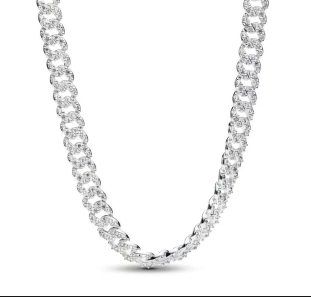 Pandora Timeless Pavé Cuban Chain Sterling Silver Necklace with Cubic Zirconia